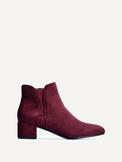 Linzi Manor Burgundy Faux Suede Block Heeled Ankle Boot