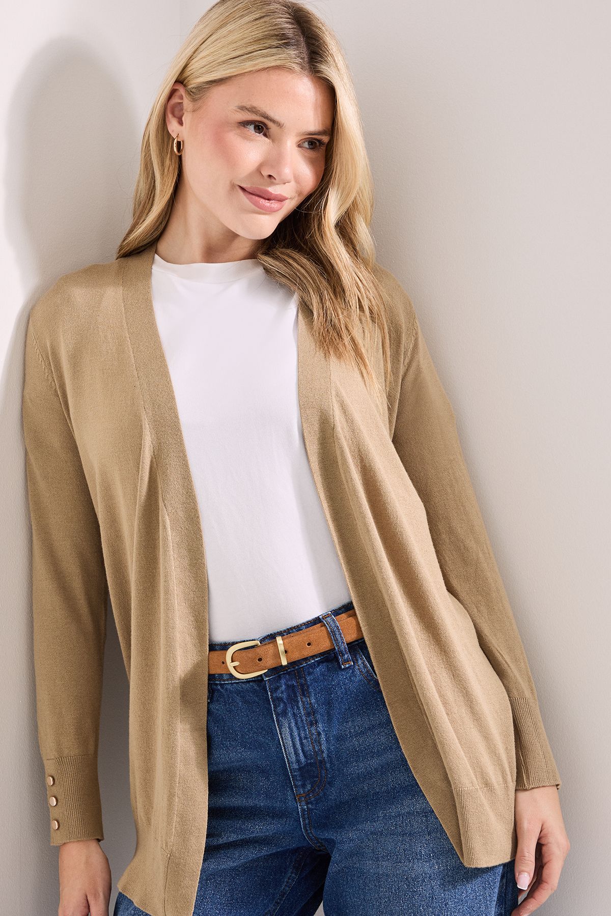 Dorothy Perkins Petite Camel Longline Button Cuff Cardigan Camel image 4