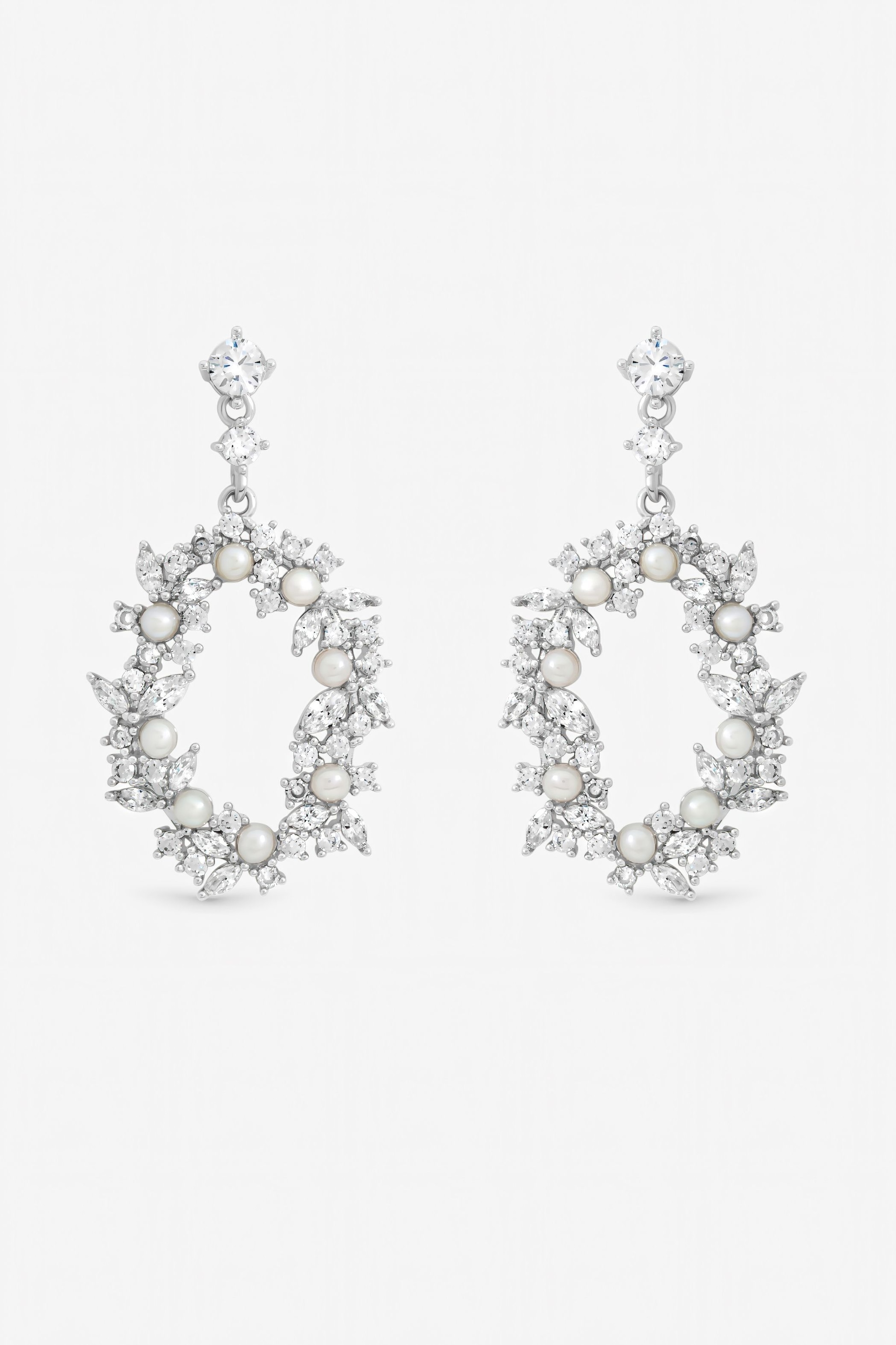 Jon Richard Rhodium Plated Crystal and Freshweater Pearl Open Earrings