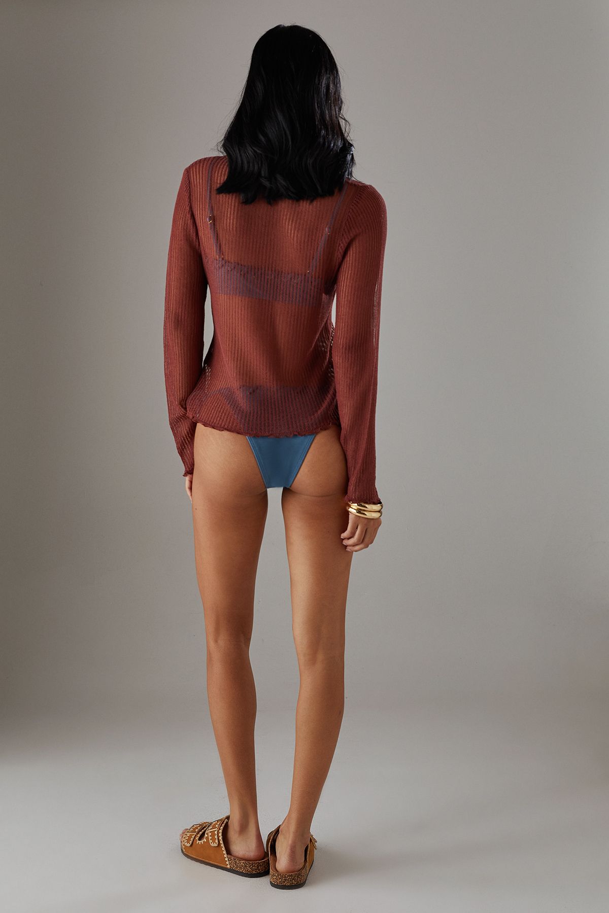 Warehouse Sheer Knitted Top Desert Rose image 3