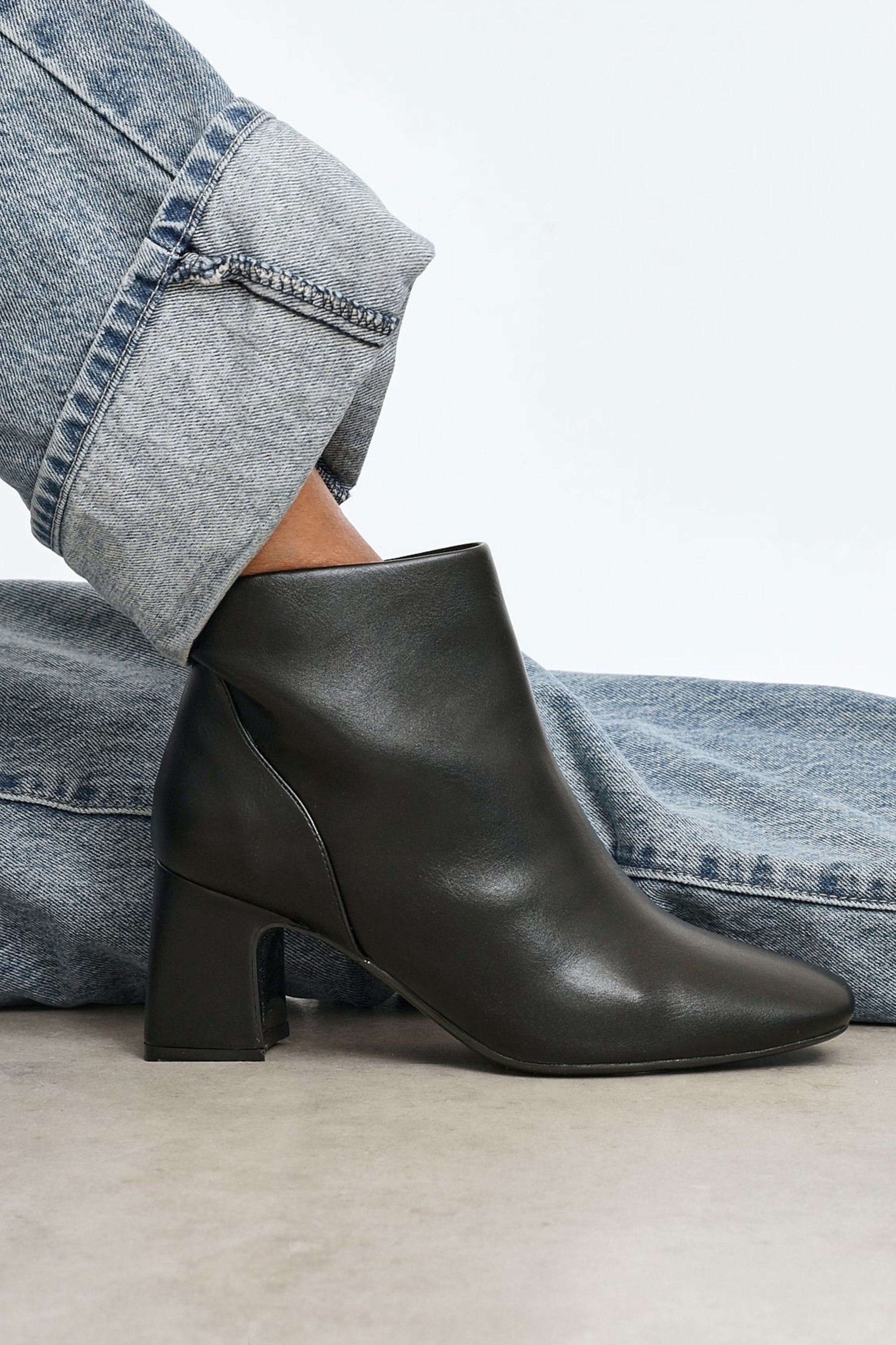 Linzi Cove Black Faux Leather Soft Square Toe Block Heel Ankle Boot image 6