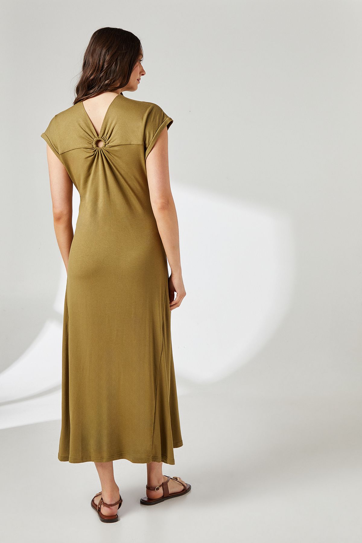 Principles Khaki Contrast Ring Detail Jersey Midi Dress Khaki image 3