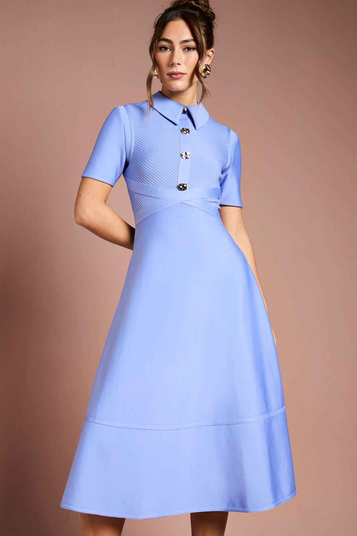 Coast Bandage Knit Short Sleeve Shirt Midi Dress Blue image 1