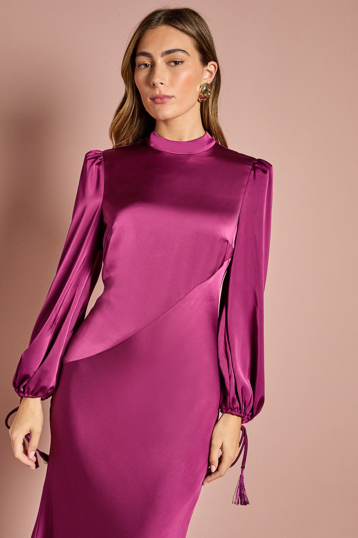 Coast Blouson Sleeve Satin Midi Dress Berry image 4