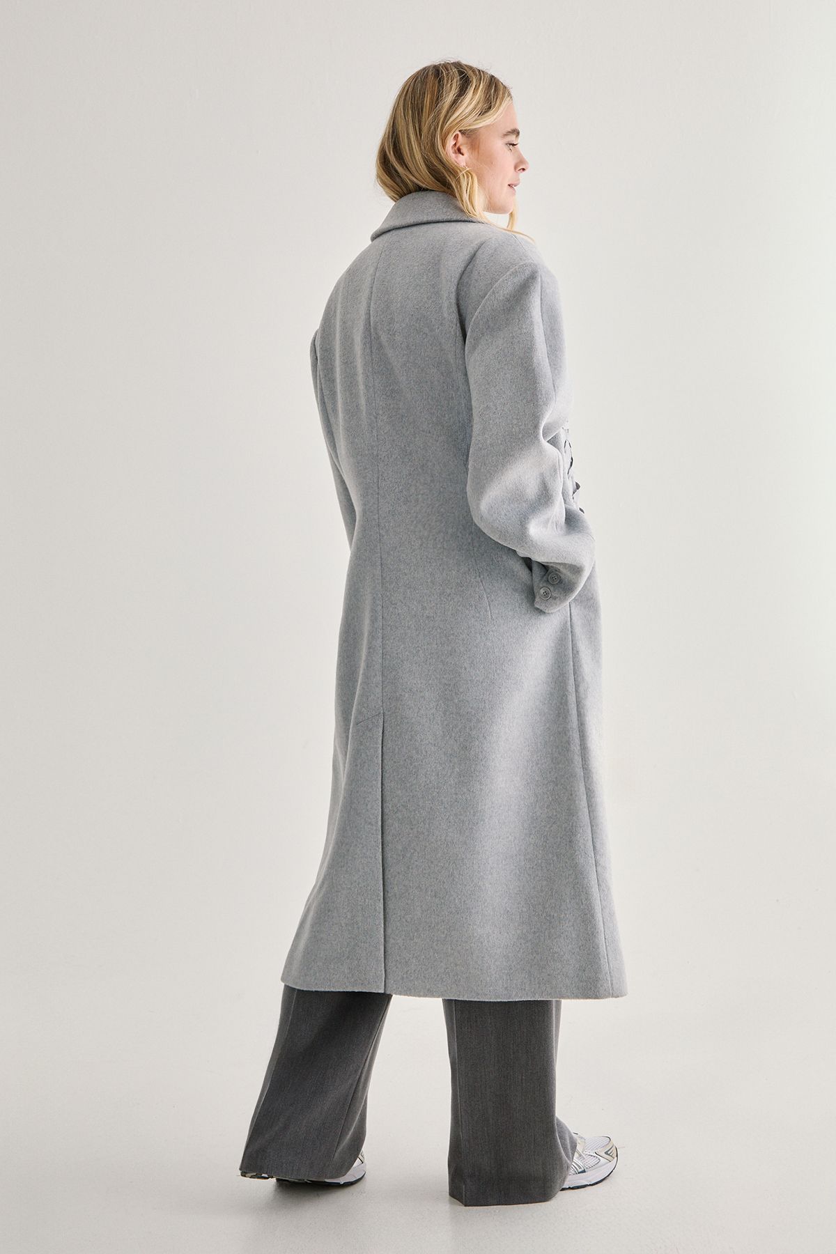 NastyGal Premium Corseted Detail Maxi Coat Grey image 4