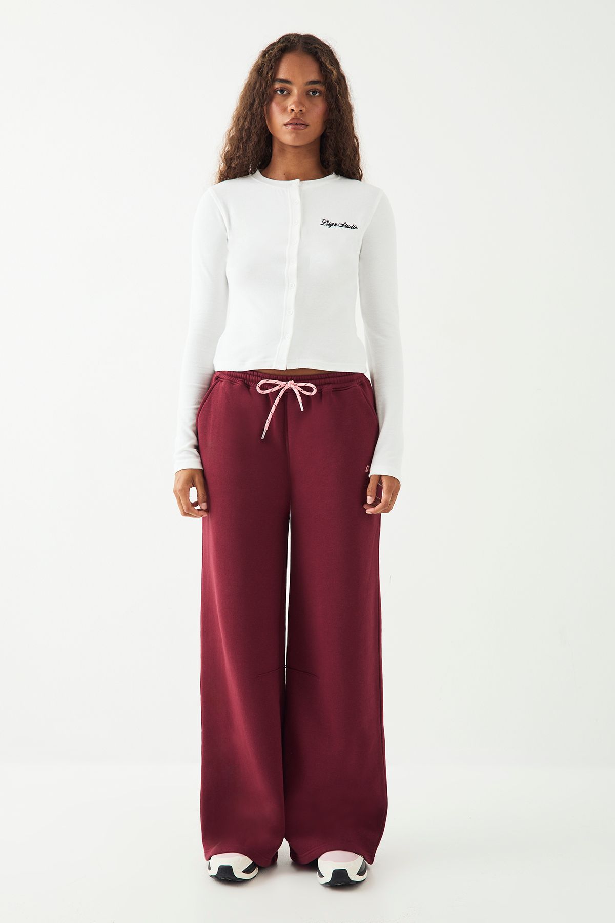 DSGN Studio DSGN Studio Ribbed Script Embroidery  Button Through Long Sleeve Top White image 5