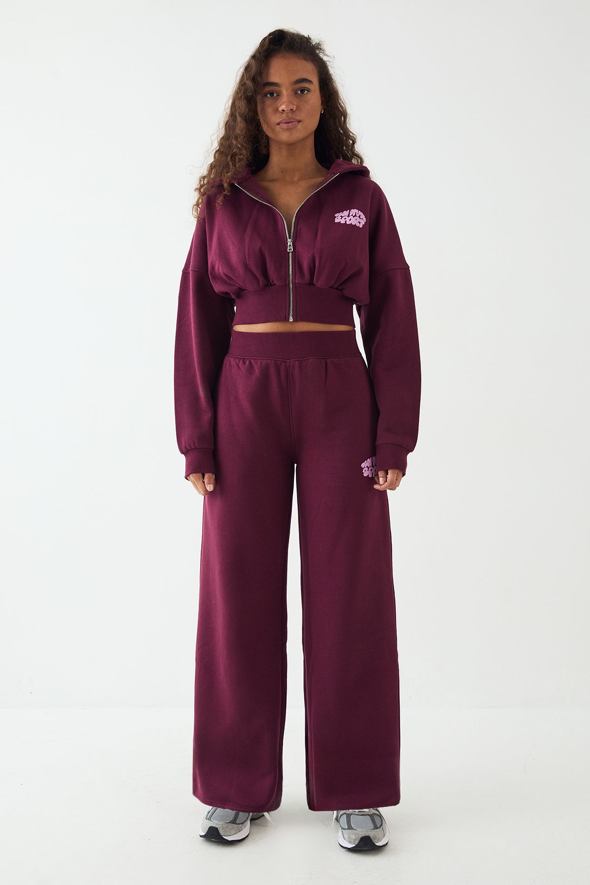 DSGN Studio DSGN Studio Sport Bubble Print Boxy Crop Zip Through Hoodie Plum image 5