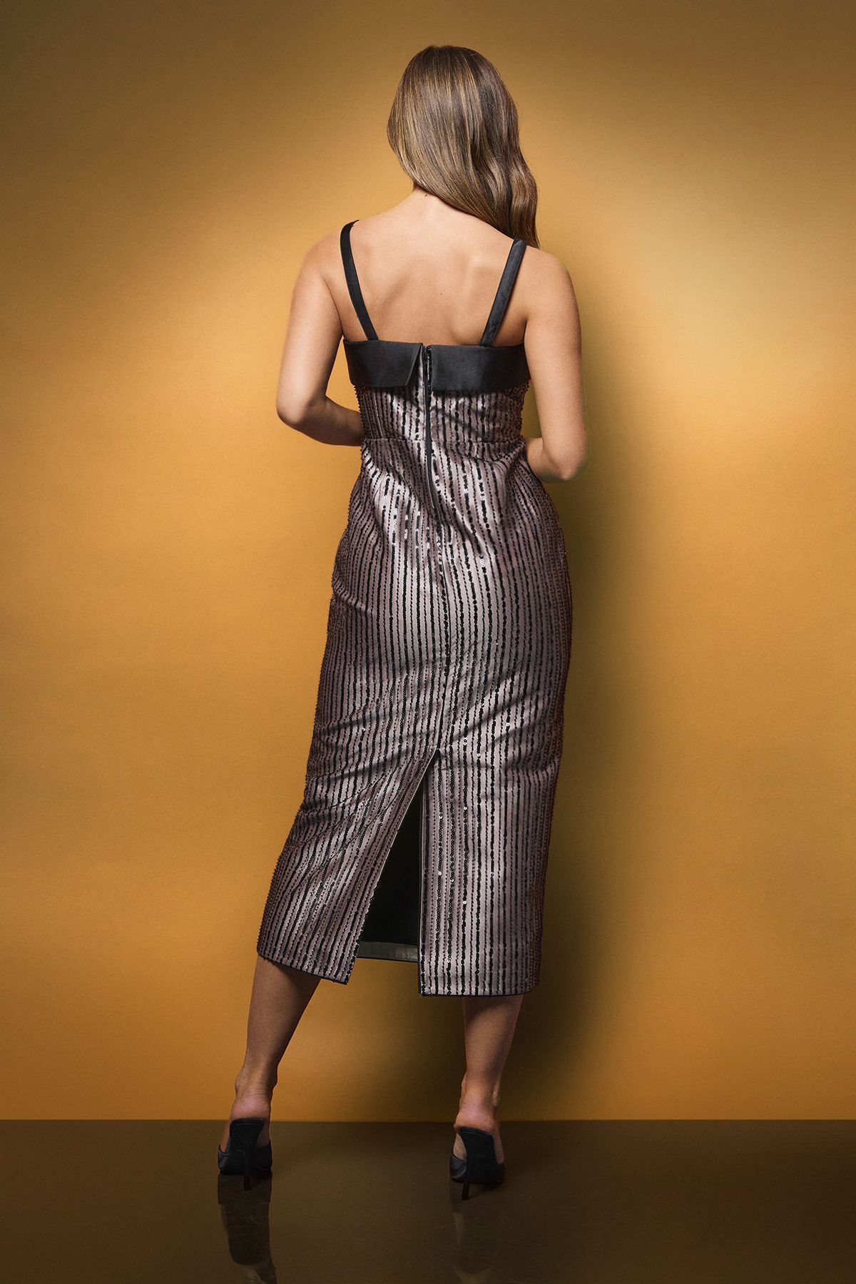 Coast Coast Muse Square Neck Linear Beaded Sequin Maxi Dress Mocha image 3