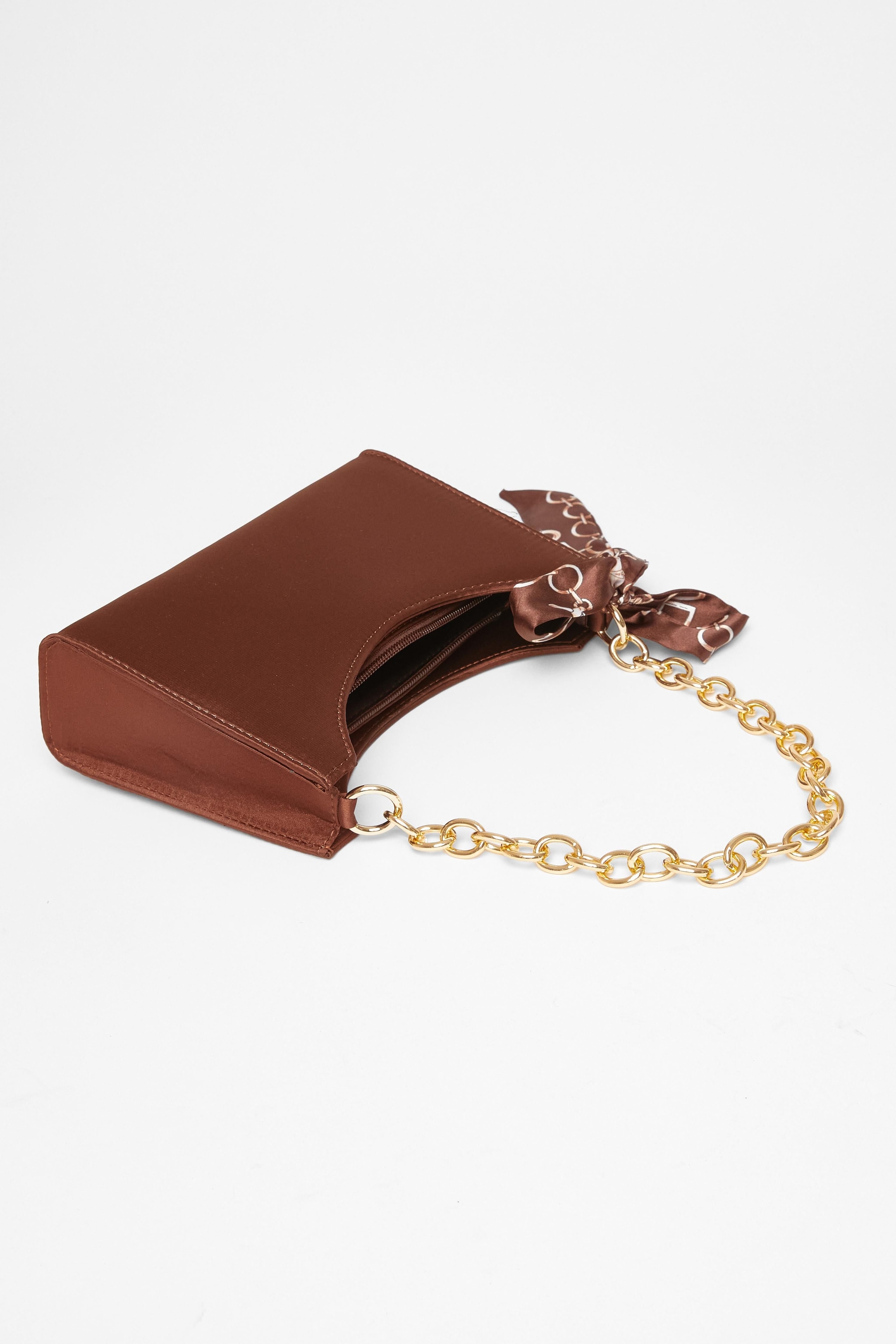 Quiz Brown Satin Chain Shoulder Bag image 2