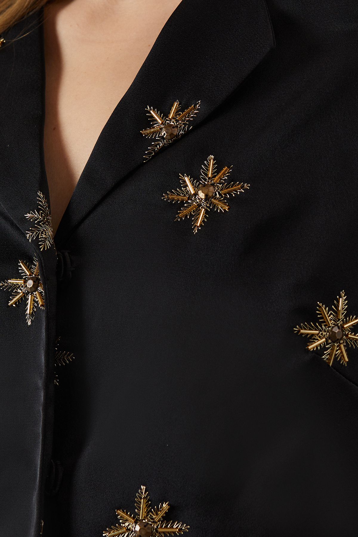 Warehouse Premium Hand Embroidered Celestial Crop Jacket Black image 5