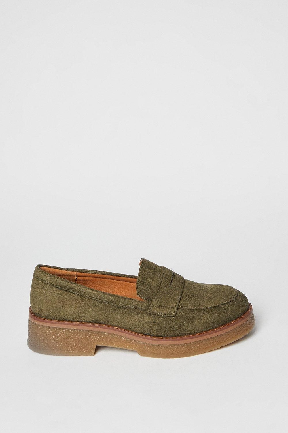 Oasis Buttercup Faux Suede Chunky Penny Loafers Khaki image 2