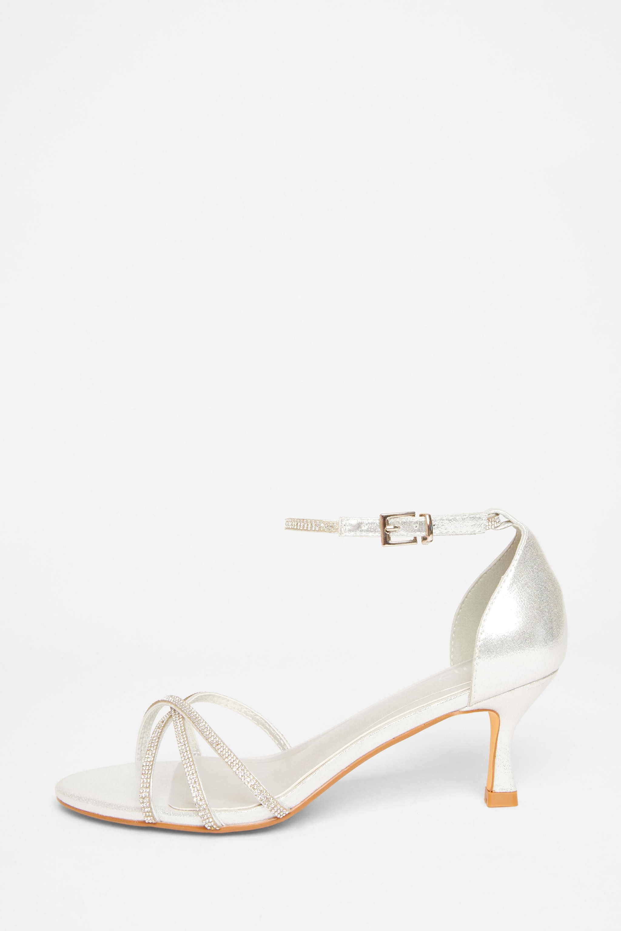Quiz Silver Diamante Cross Strap Heels image 3