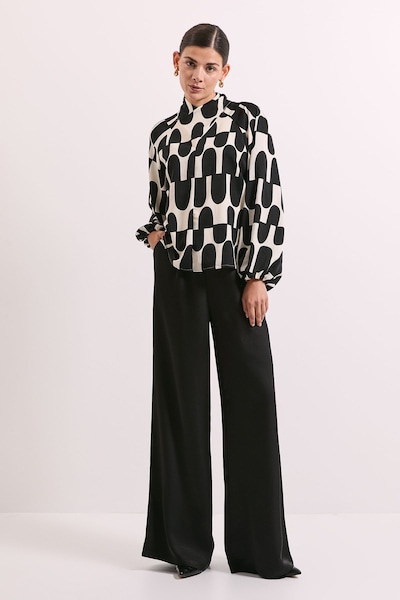 Principles Printed Twist Neck Blouson Sleeve Blouse Black