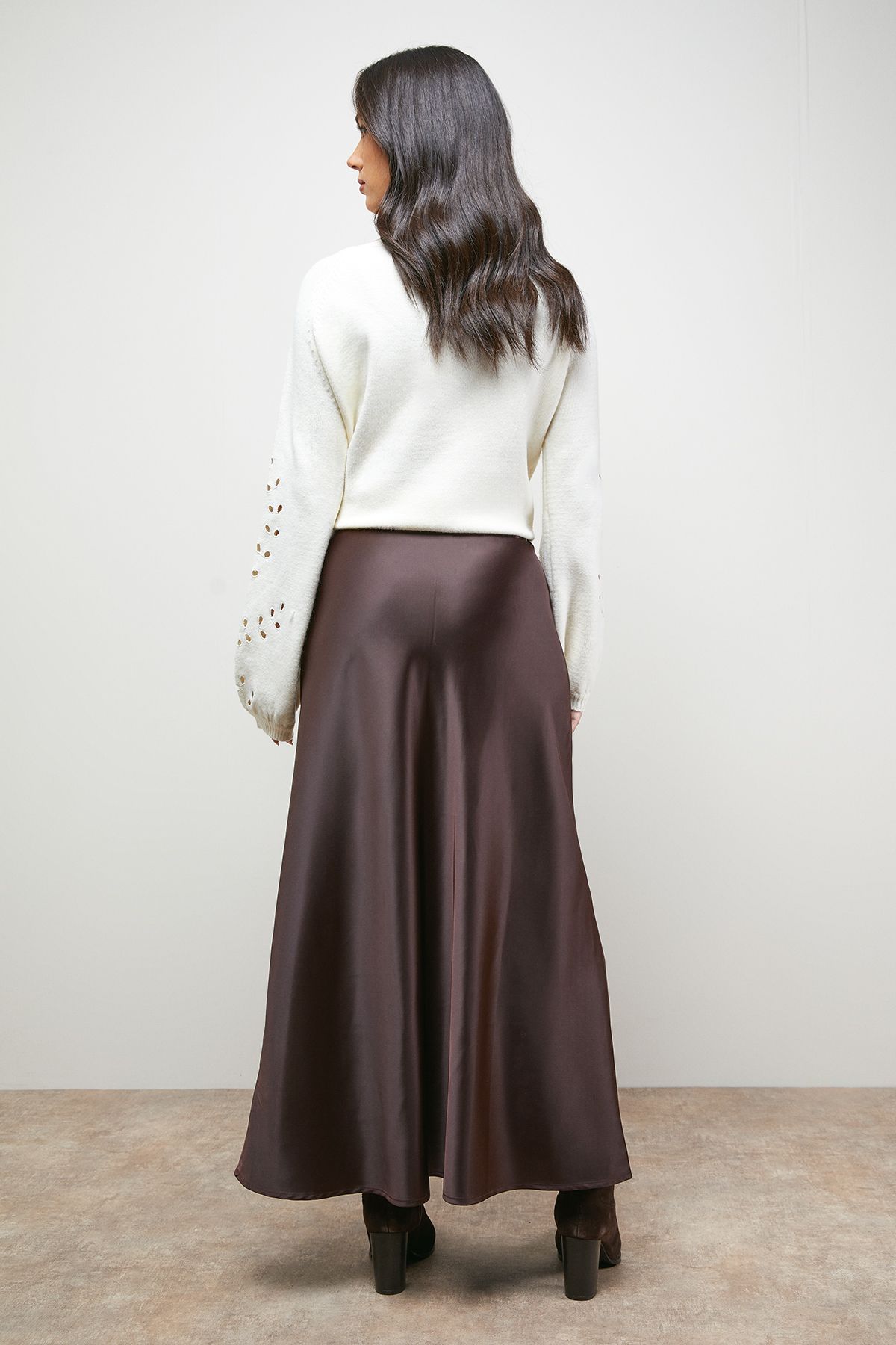 Oasis Bias Cut Satin Maxi Skirt Chocolate image 3