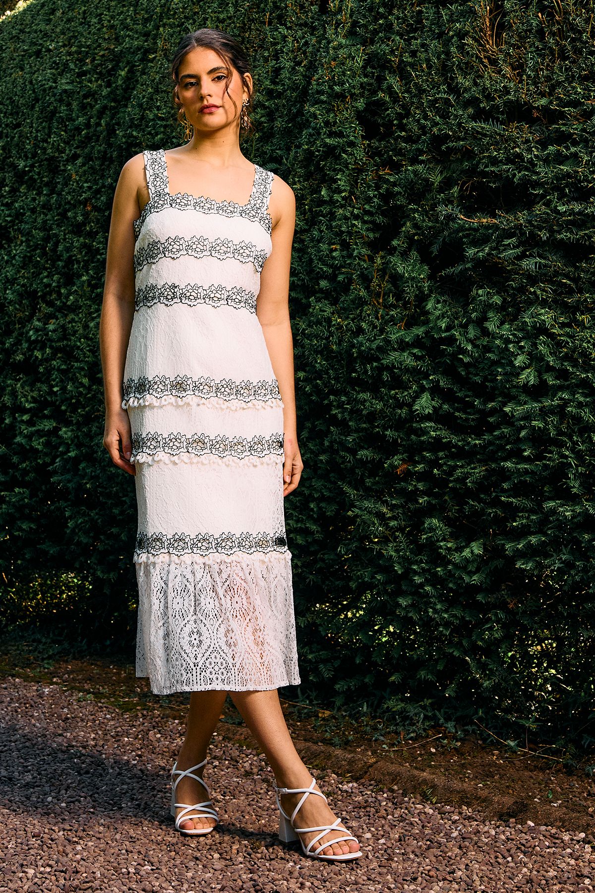 Oasis Contrast Lace Strappy Midi Dress Ivory image 1