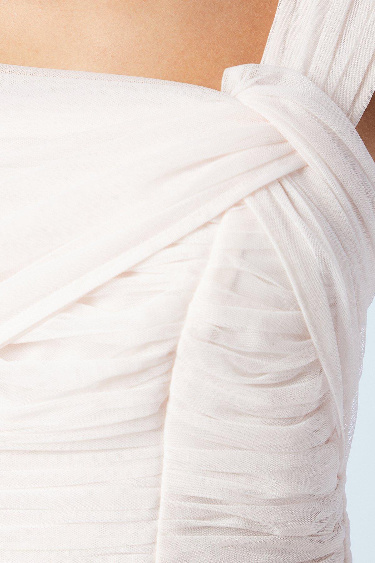 Coast One Shoulder Mesh Bridesmaids Dress Blush image 5