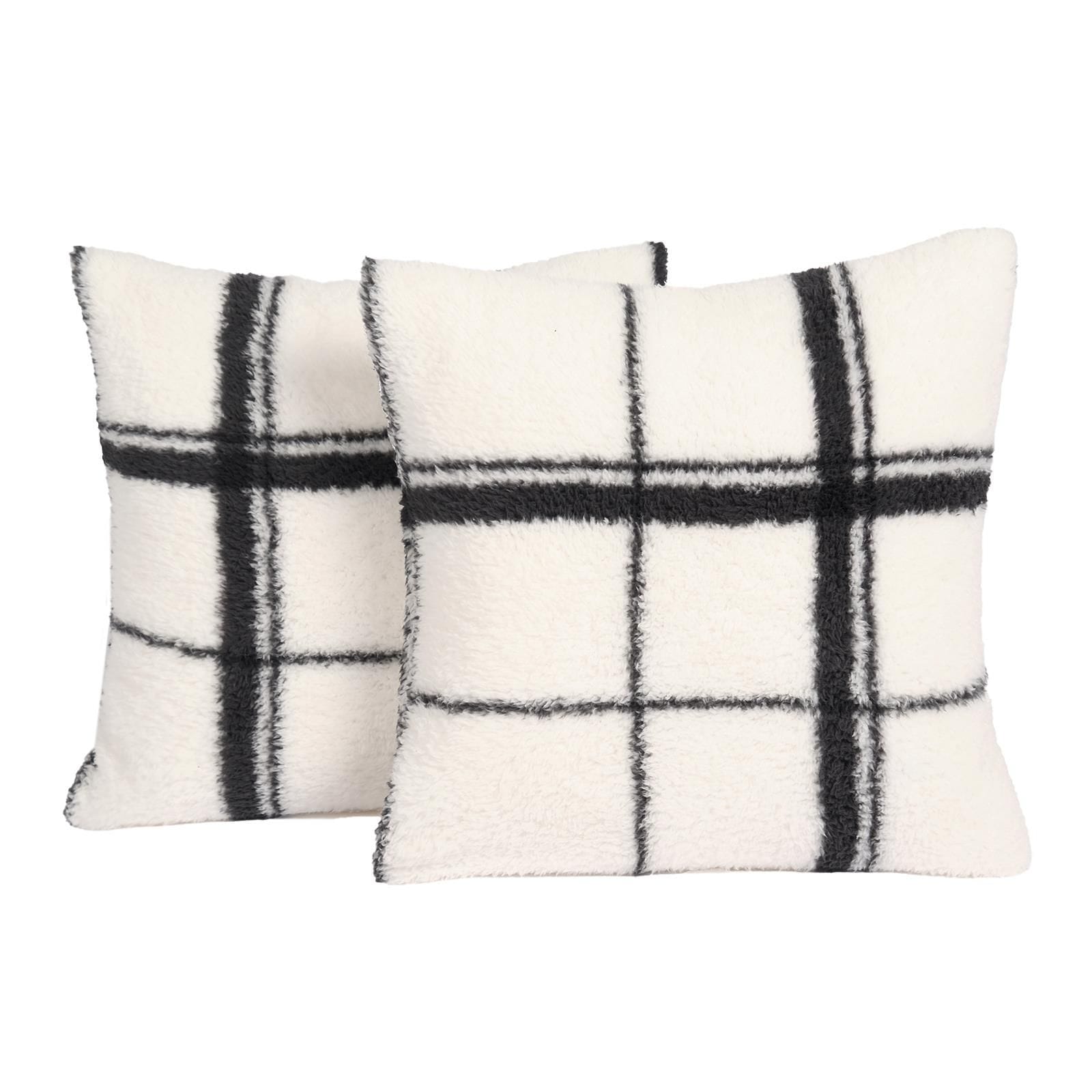 OHS Check Teddy Fleece Cushion Covers 2 x Home Decor Soft, Mono - 45 x 45cm image 1