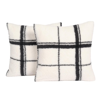 OHS Check Teddy Fleece Cushion Covers 2 x Home Decor Soft, Mono - 45 x 45cm