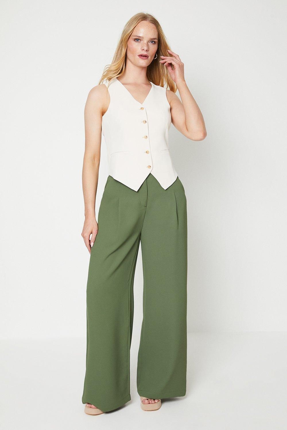 Oasis Tailored Wide Leg Trouser Khaki image 1