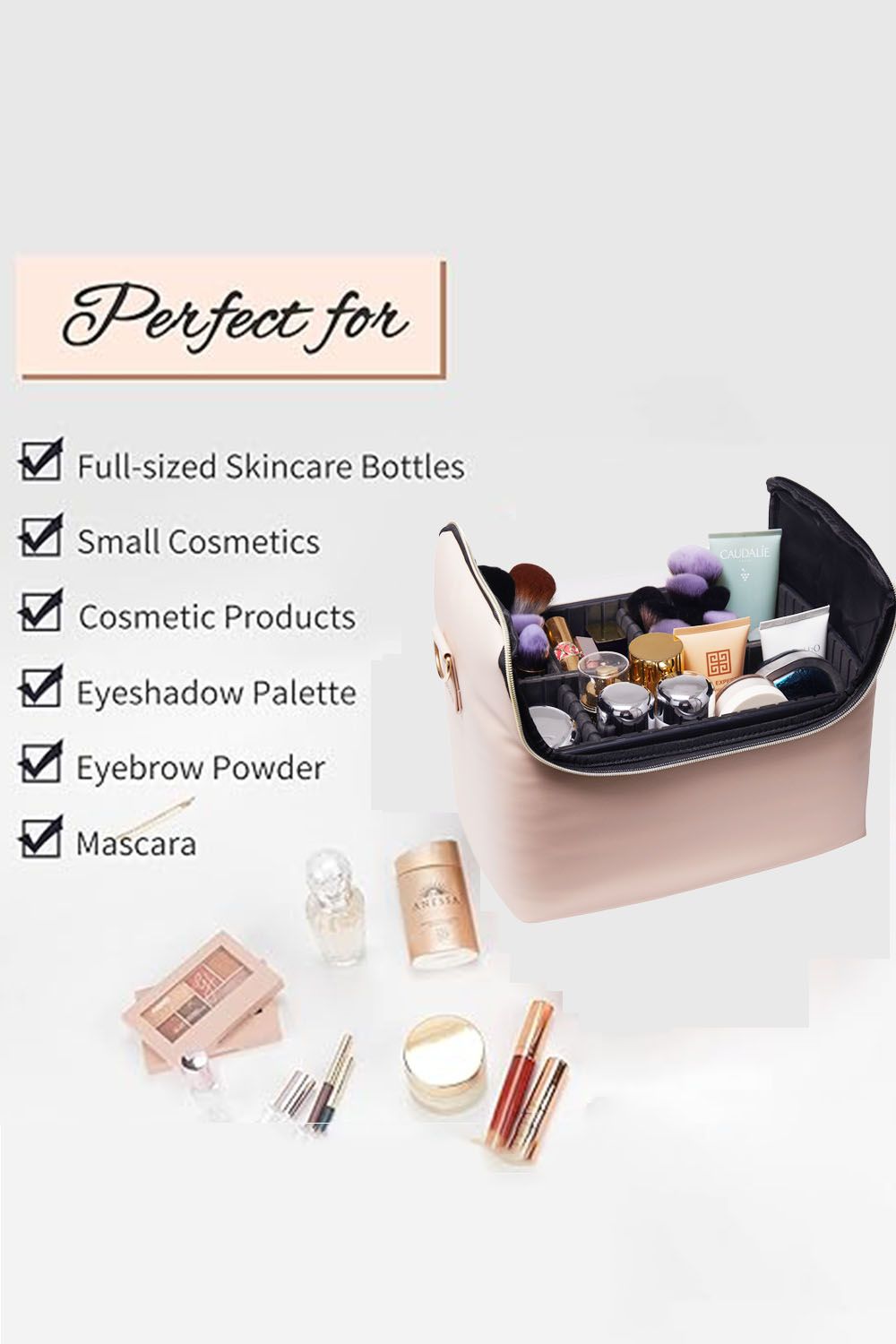 SHEONLY Pink Portable Makeup Train Case with 4 Clear Bags and Adjustable Dividers image 6