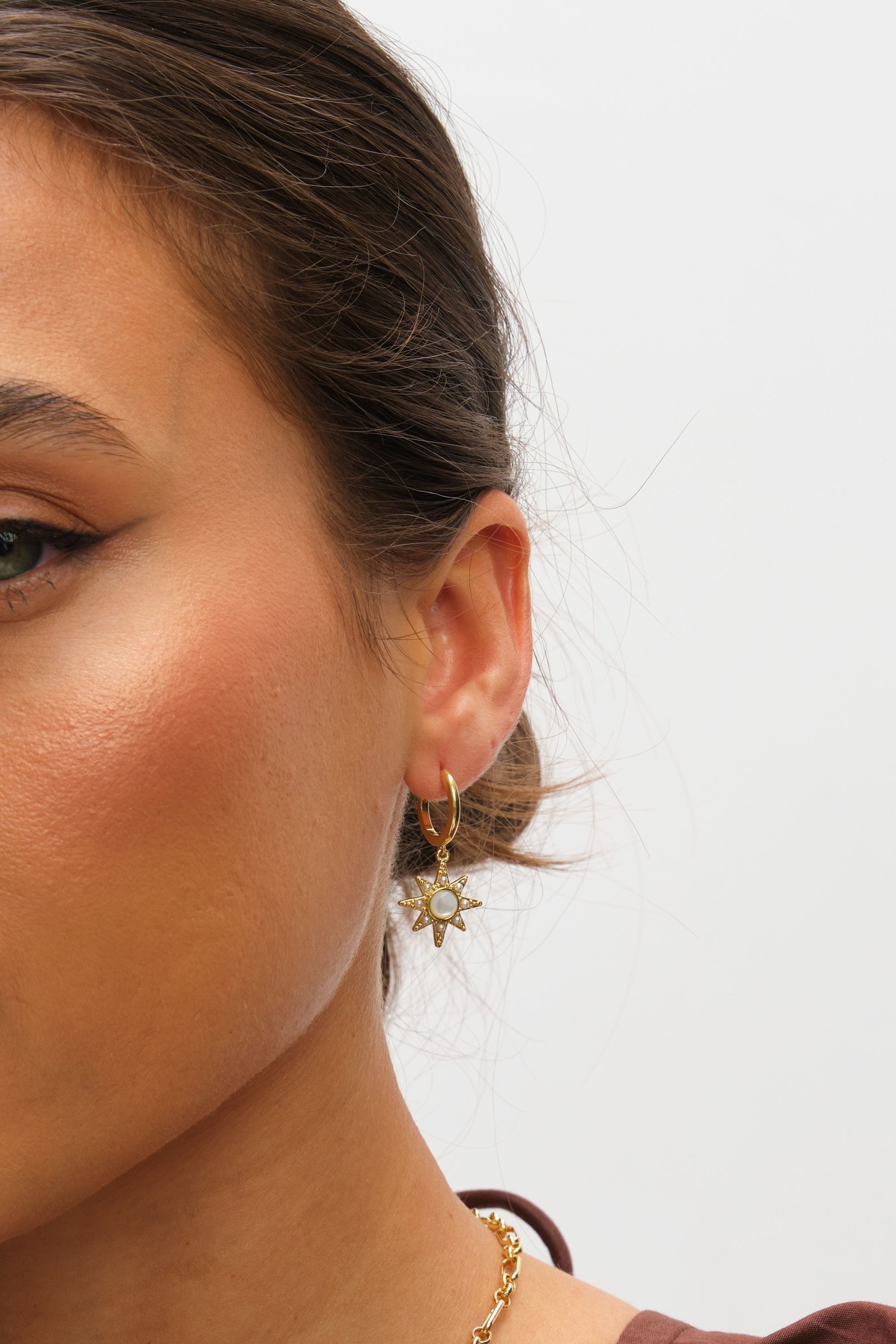 Inicio 14K Gold Plated and Mother of Pearl Star Earrings - Gift Pouch image 2