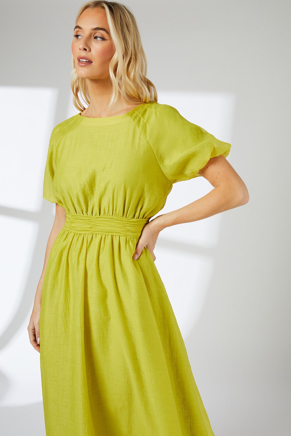Principles Occasion Puff Sleeve Midi Dress Chartreuse image 2