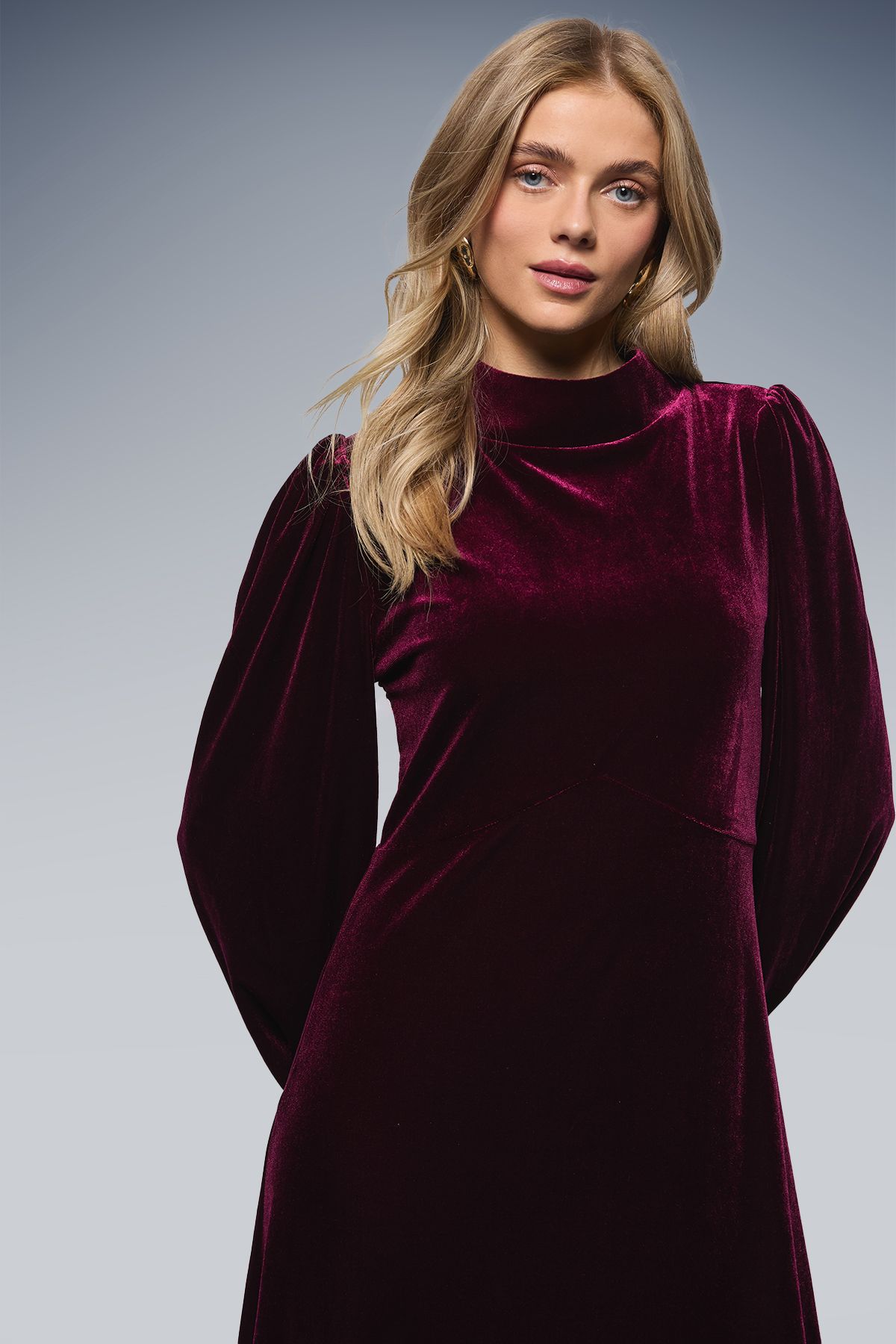 Oasis Occasion Velvet High Neck Midi Dress Plum image 4