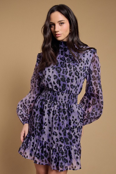 Oasis Organza Shirred Waist Mini Dress Plum