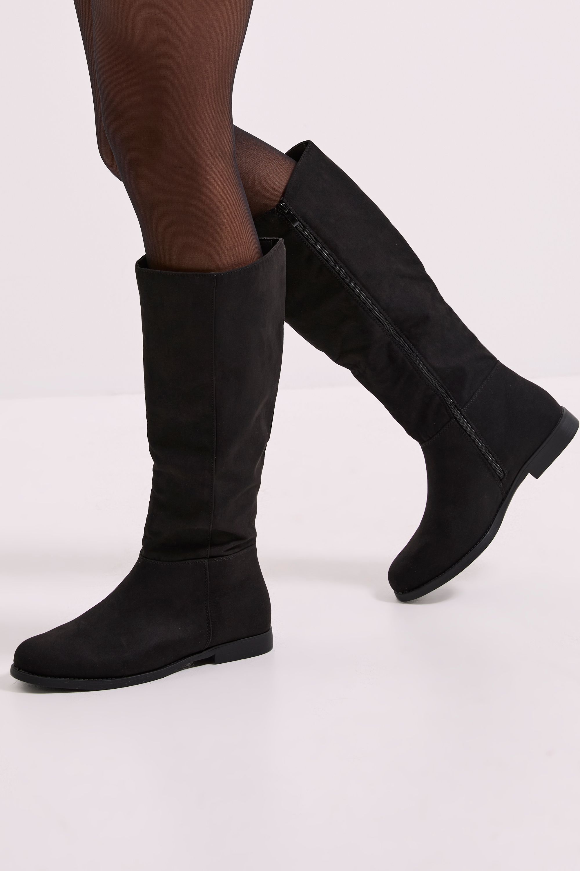 Dorothy Perkins Wide Fit Karla Knee High Flat Boots Natural Black image 1