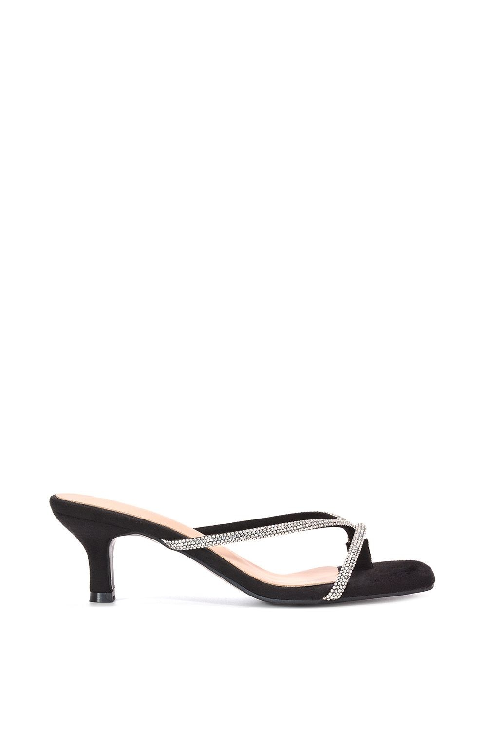 XY London 'Megan' Toe Post Heeled Mules With Crystal Details