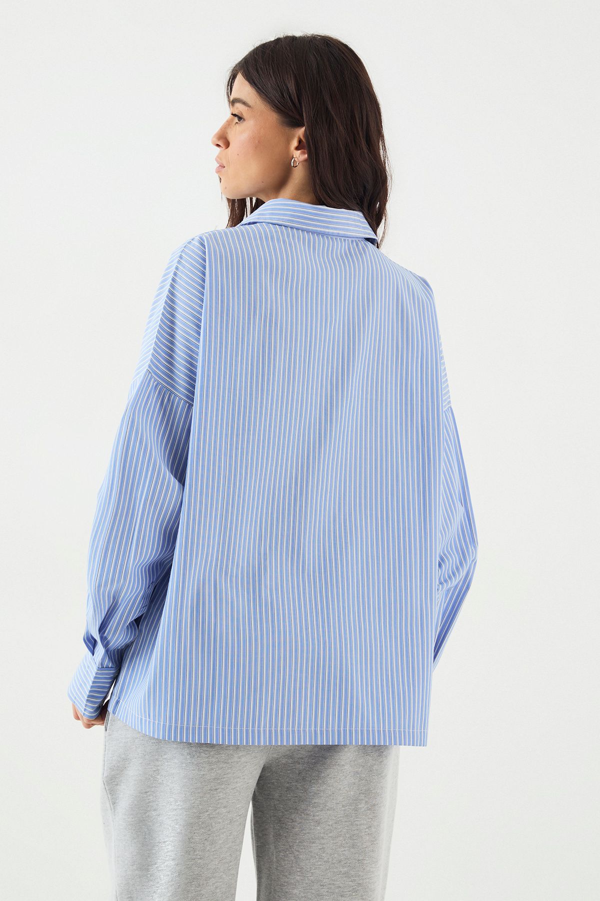 DSGN Studio DSGN Studio Oversized Cotton Poplin Stripe Shirt Blue image 2