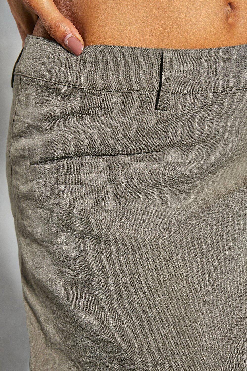 MissPap Linen Look Split Hem Mini Skirt Khaki image 5