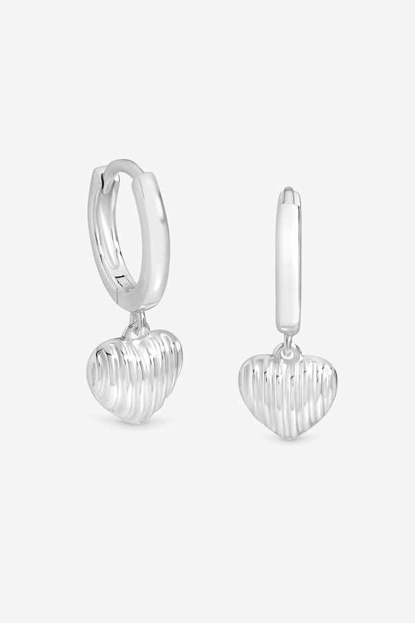 Simply Silver Sterling Silver 925 Polished Ridged Puff Heart Hoop Earrings