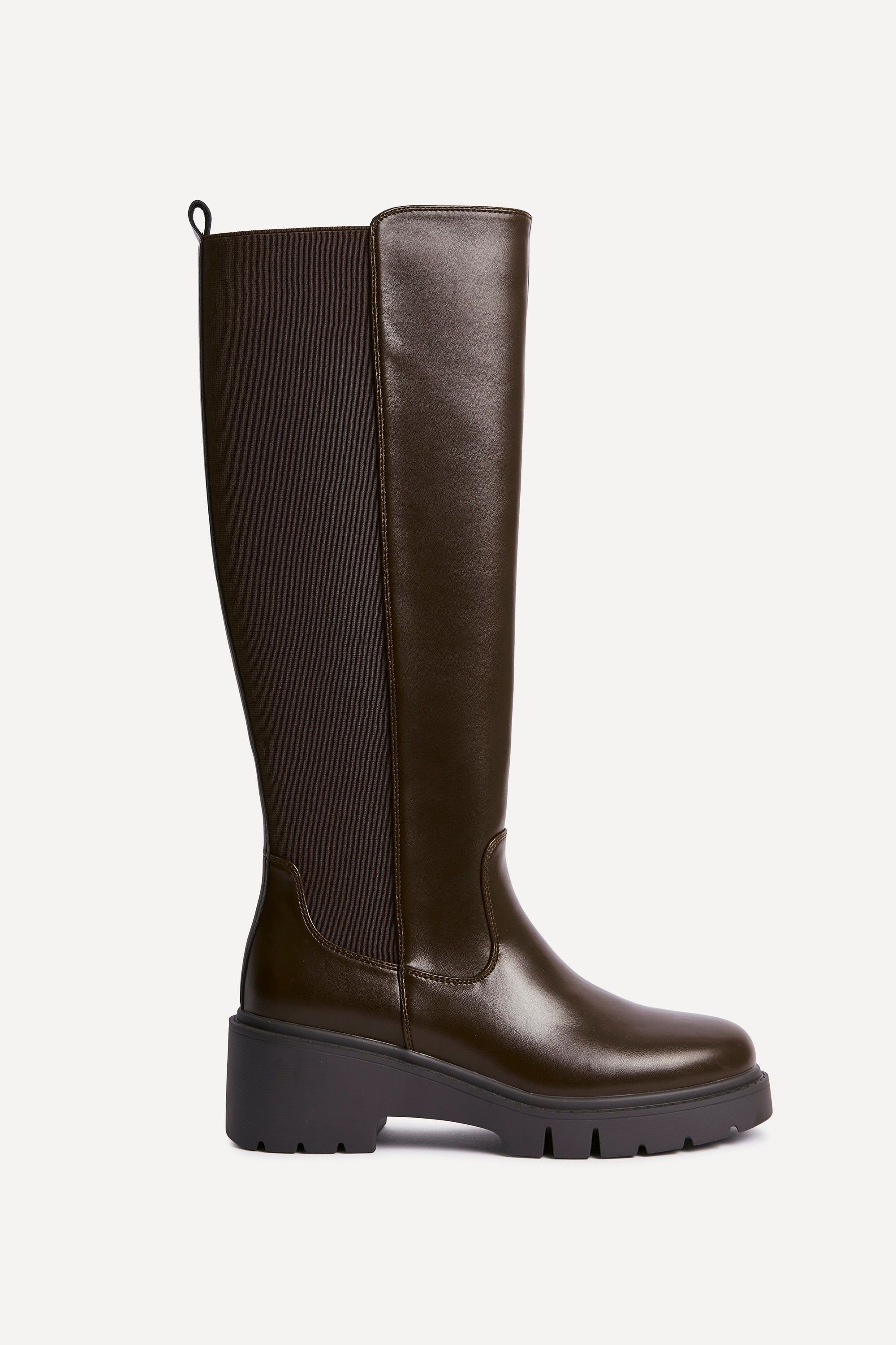 Linzi Hyland Brown Faux Leather High Leg Wedge Boot image 1