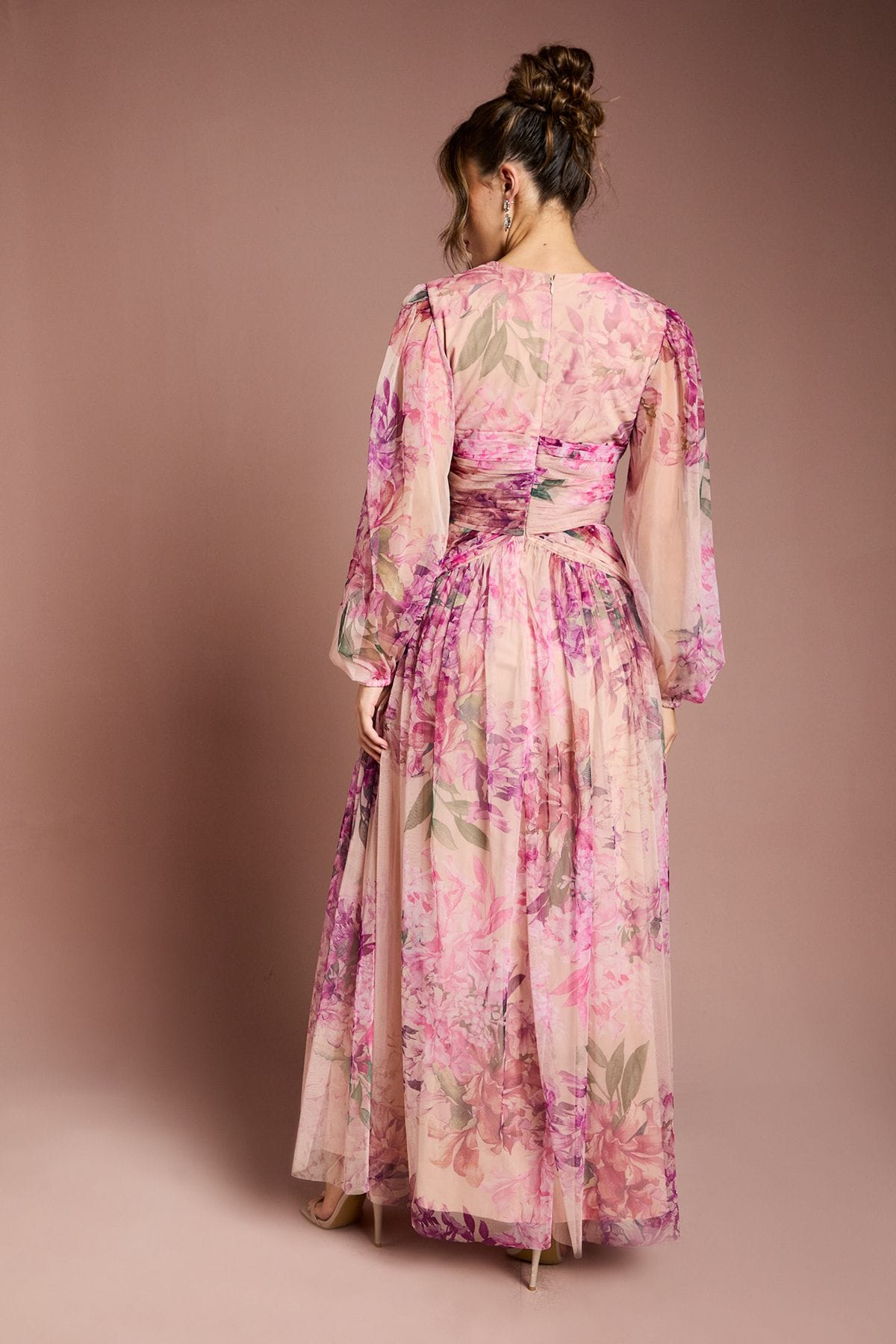 Coast Printed Floral Mesh Midaxi Dress Pink image 3