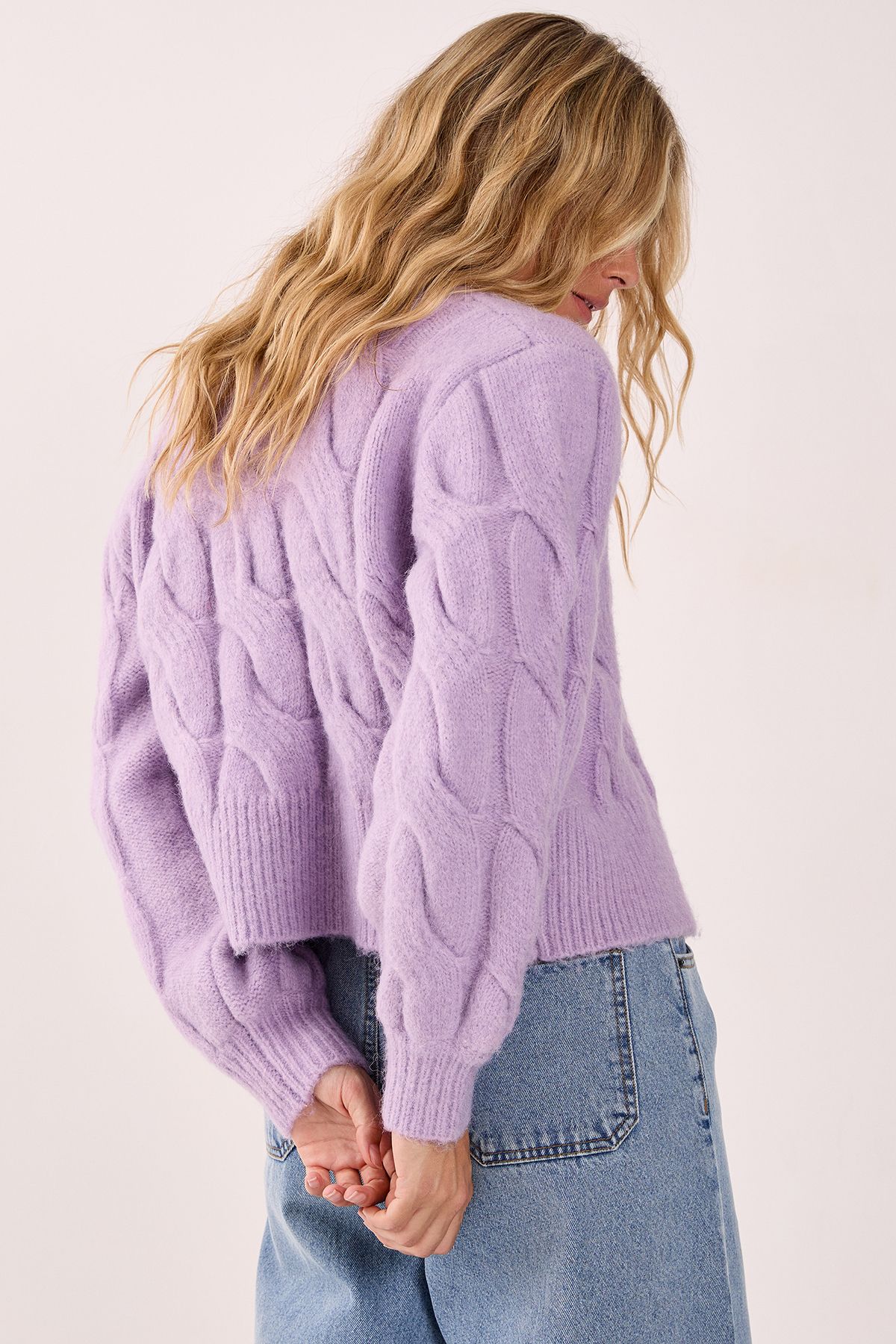 NastyGal Cable Boxy Button Through Cardigan Lilac image 3