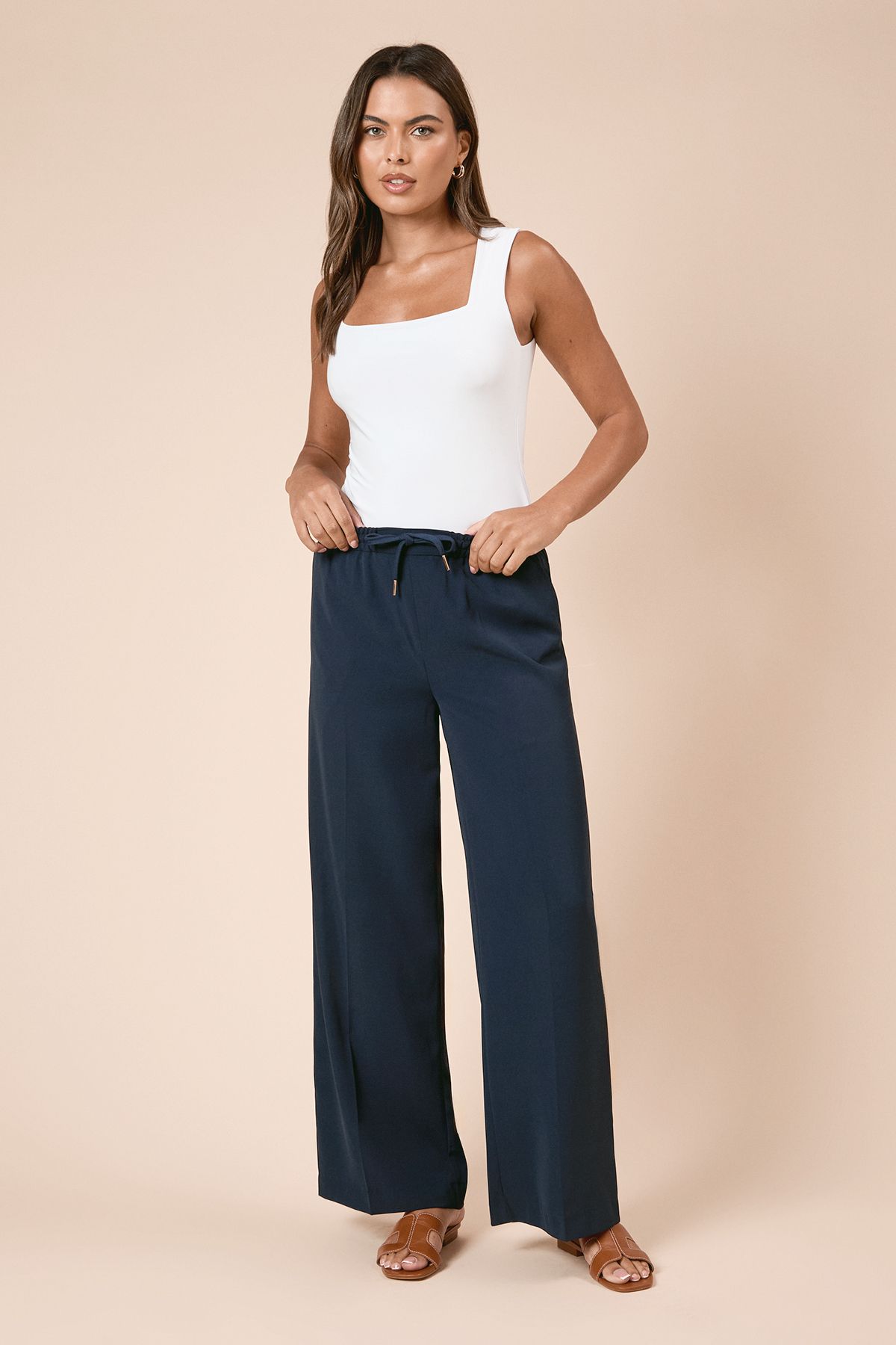 Dorothy Perkins Tie Waist Wide Leg Trousers Navy image 1