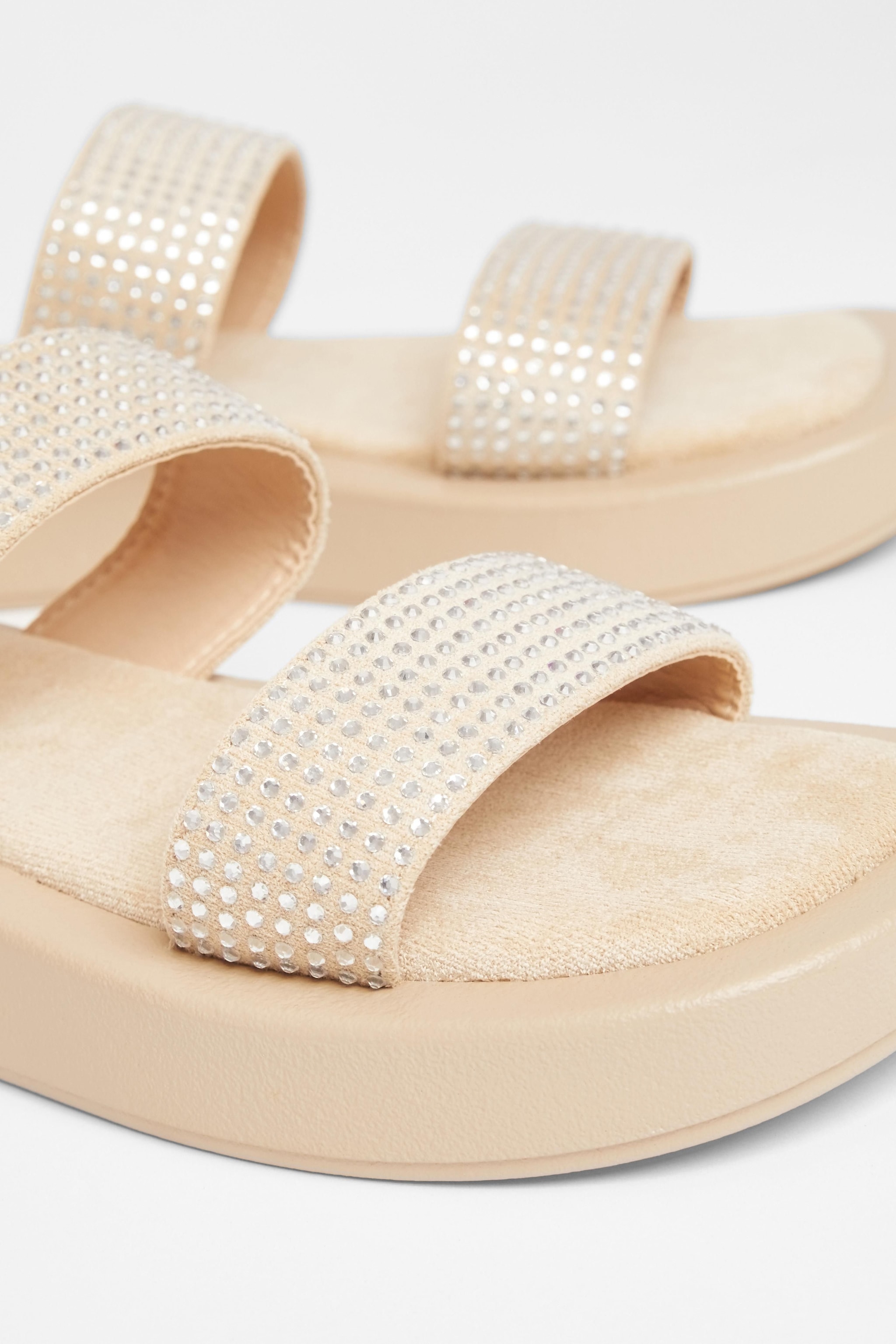 Quiz Nude Diamante Flatform Sandals image 4