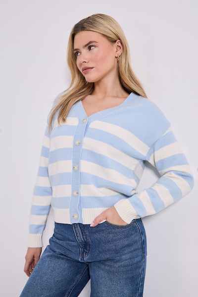 Dorothy Perkins Stripe V Neck Knit Cardigan Pale Blue