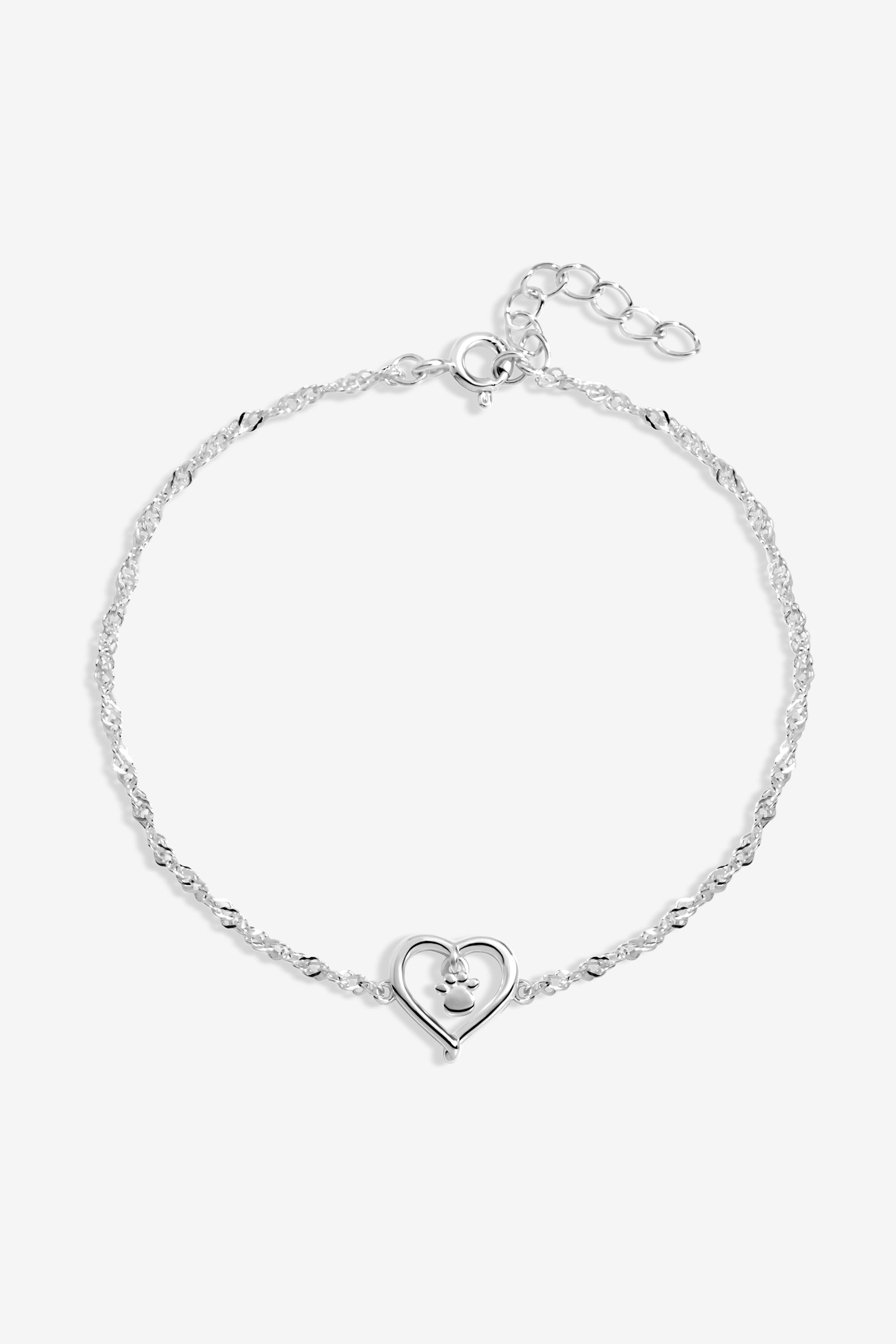 Simply Silver Sterling Silver 925 Polished Paw print Bracelet