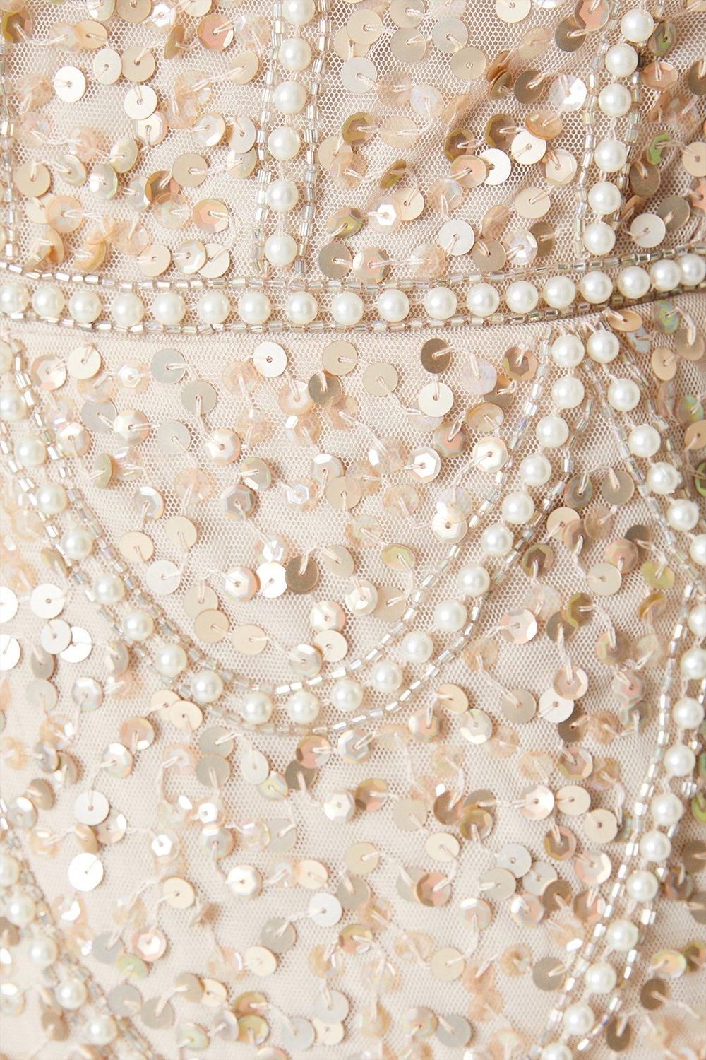 Coast Cap Sleeve Pearl Embellished Pencil Dress Champagne image 5