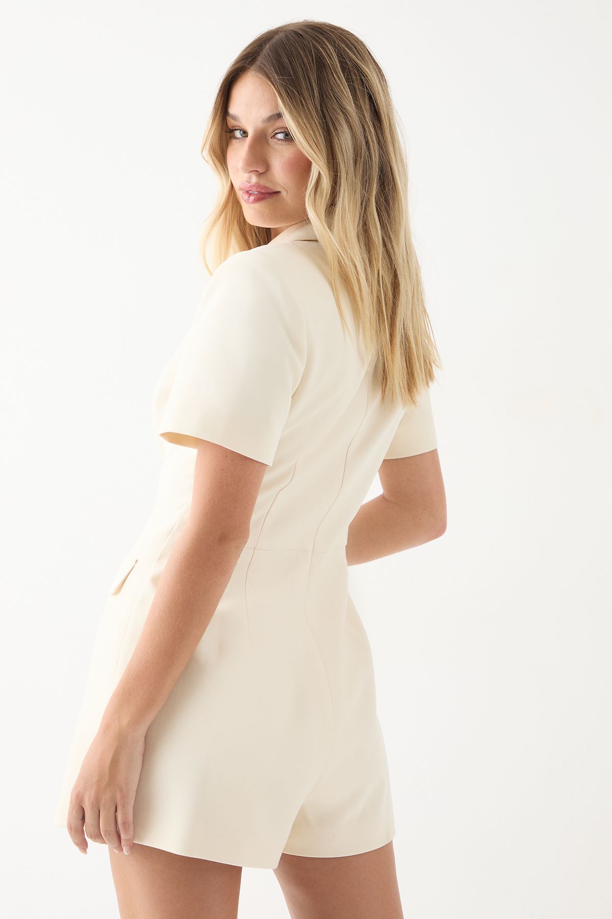 MissPap Short Sleeve Short Blazer Playsuit Cream image 3