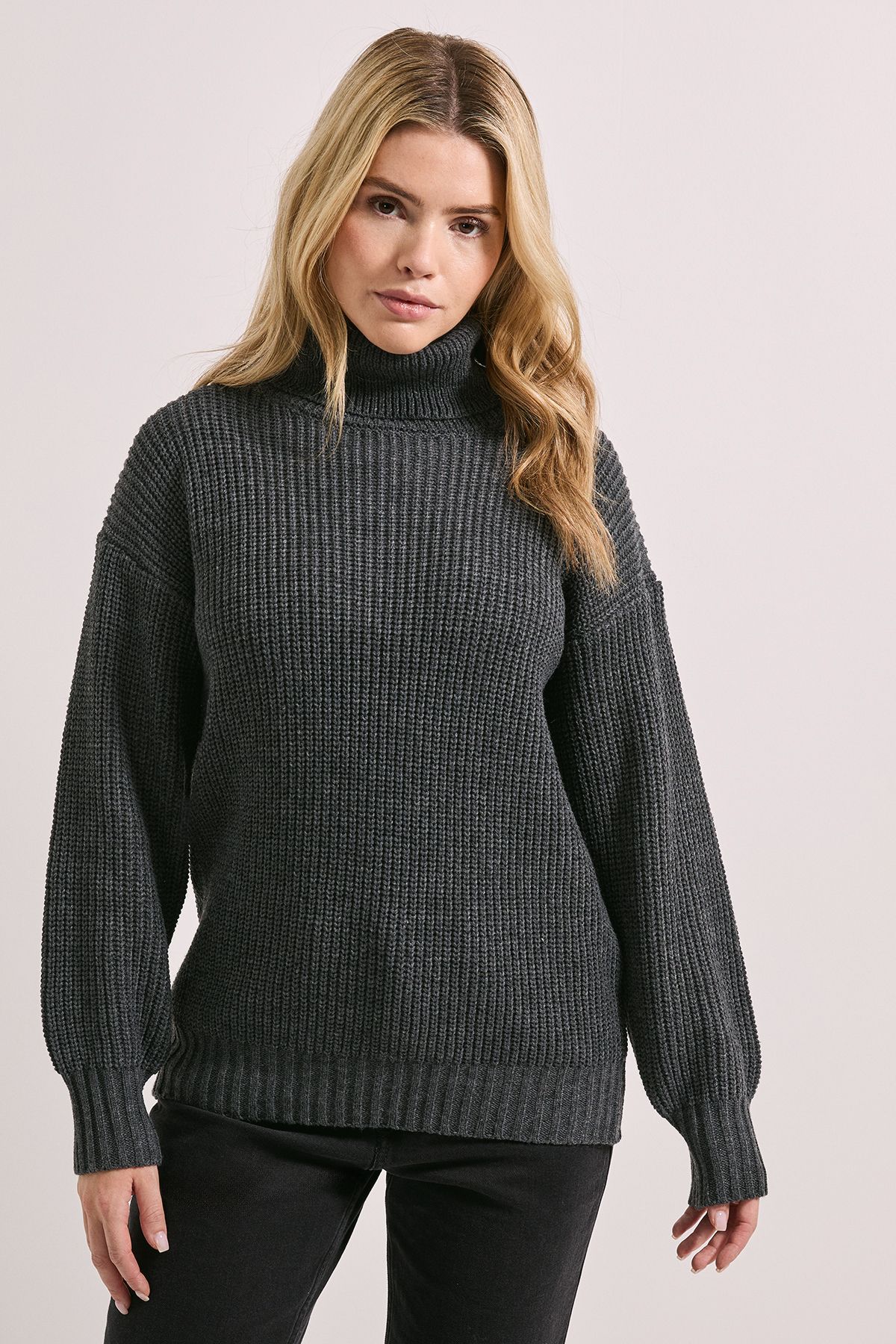 Dorothy Perkins Longline Roll Neck Jumper Dark Grey