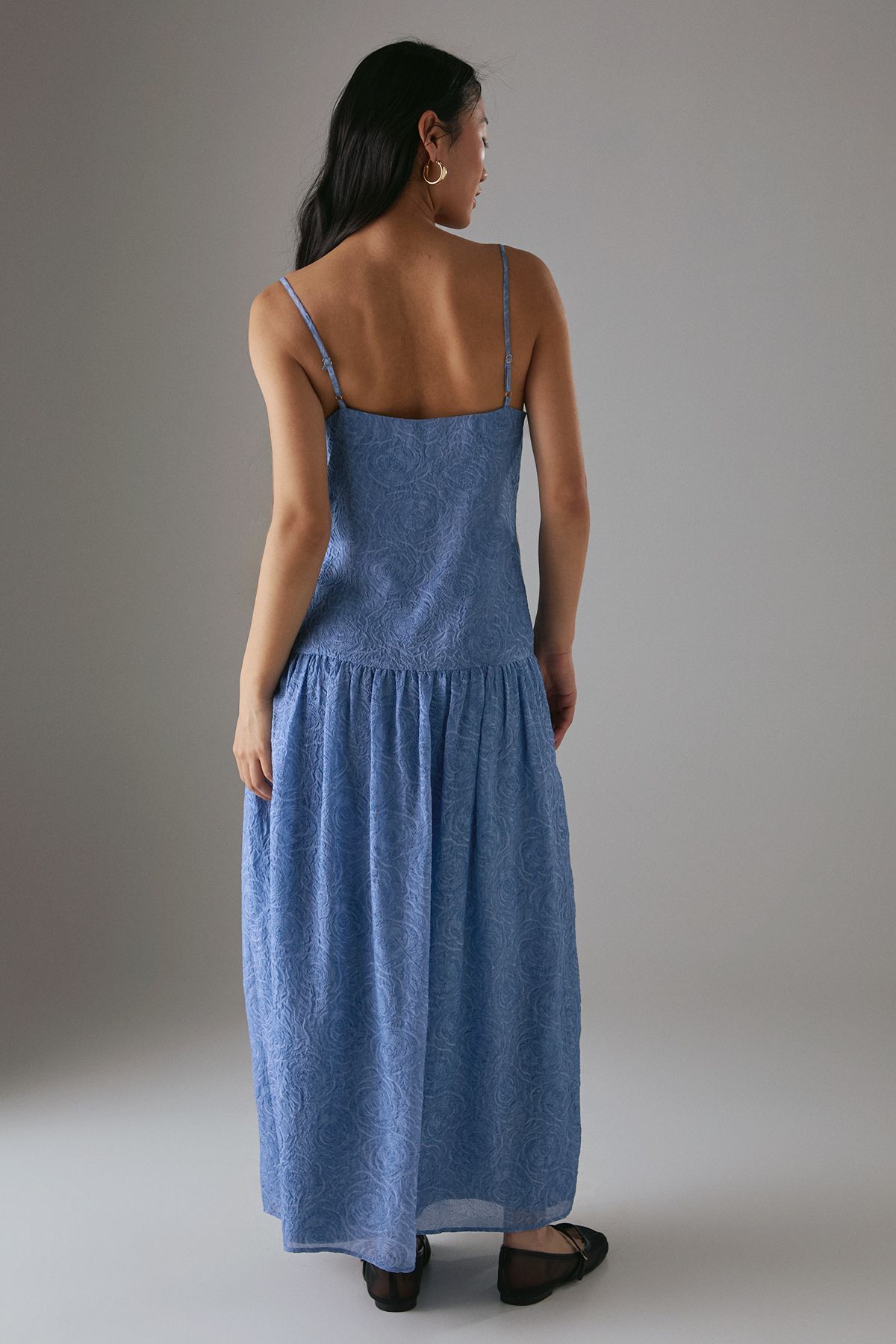 Warehouse Petite Rose Organza Strappy Tier Maxi Dress Blue image 3