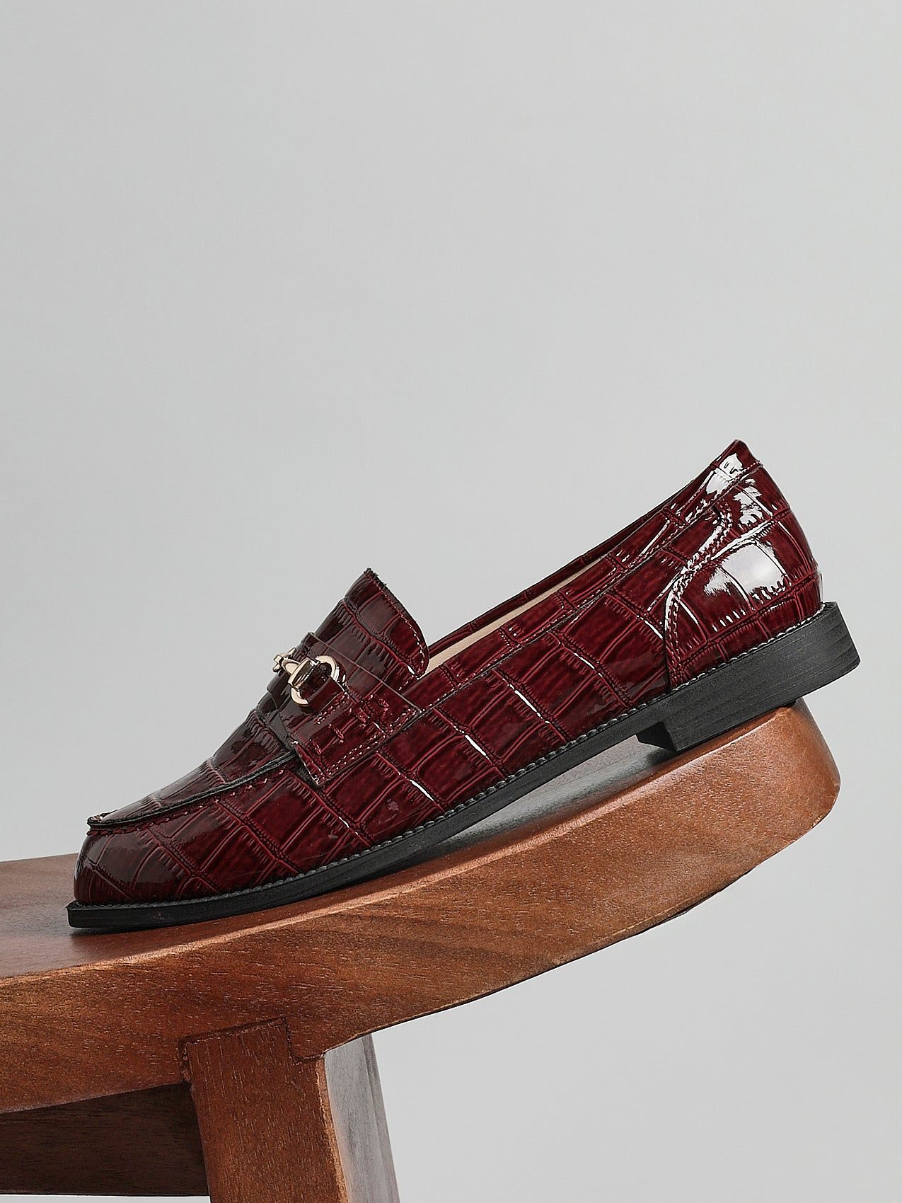 Linzi Maison Burgundy Faux Croc Patent Leather Loafers image 6