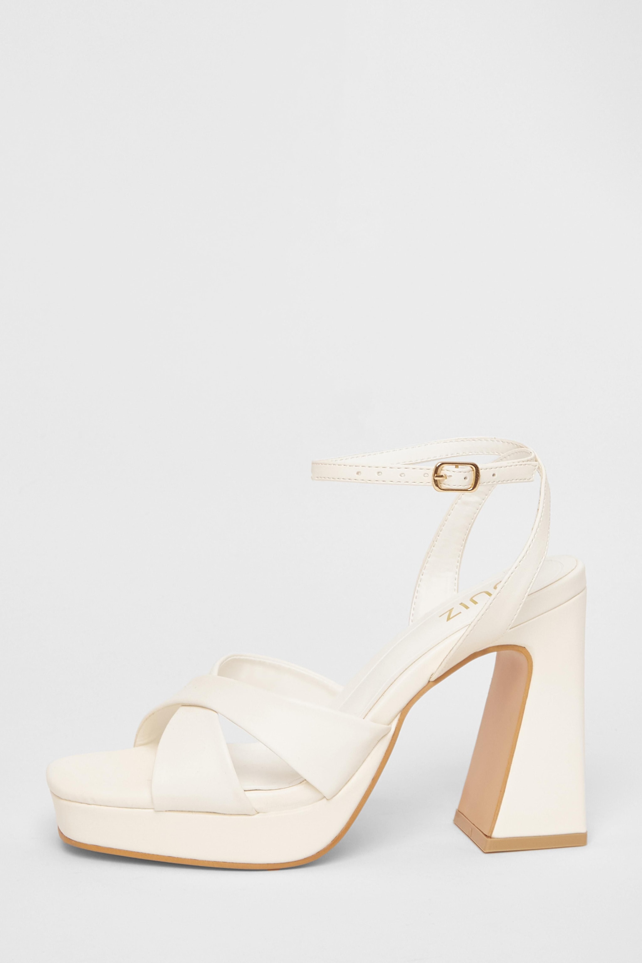 Quiz White Faux Leather Platform Heels image 3