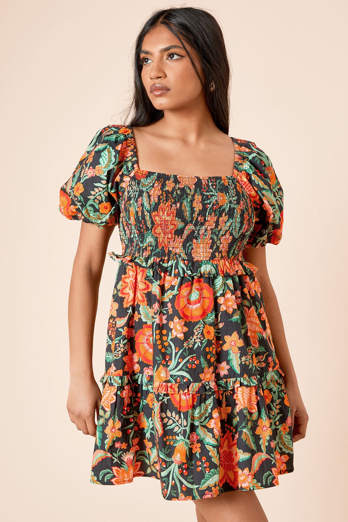 Dorothy Perkins Petite Shirred Bodice Mini Dress Floral image 2