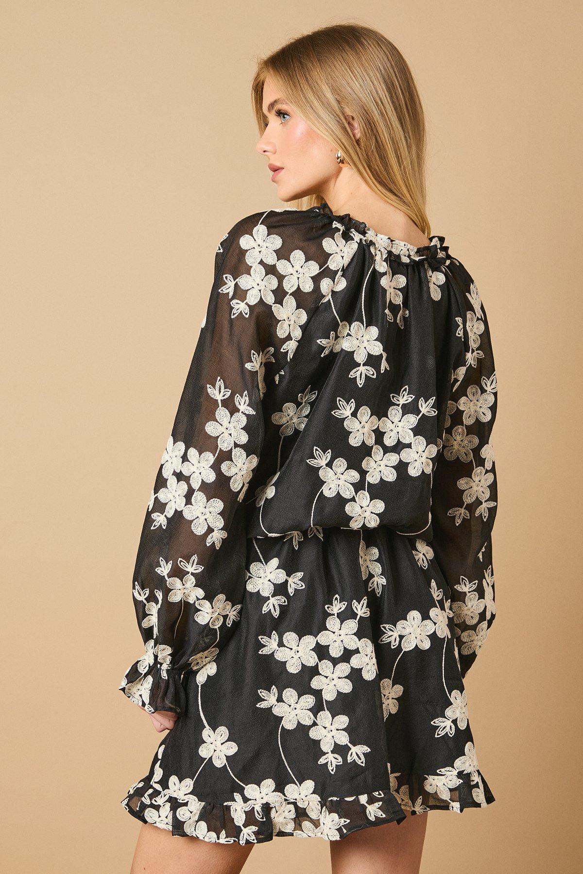 Oasis Button Up Floral Mini Dress Black image 4
