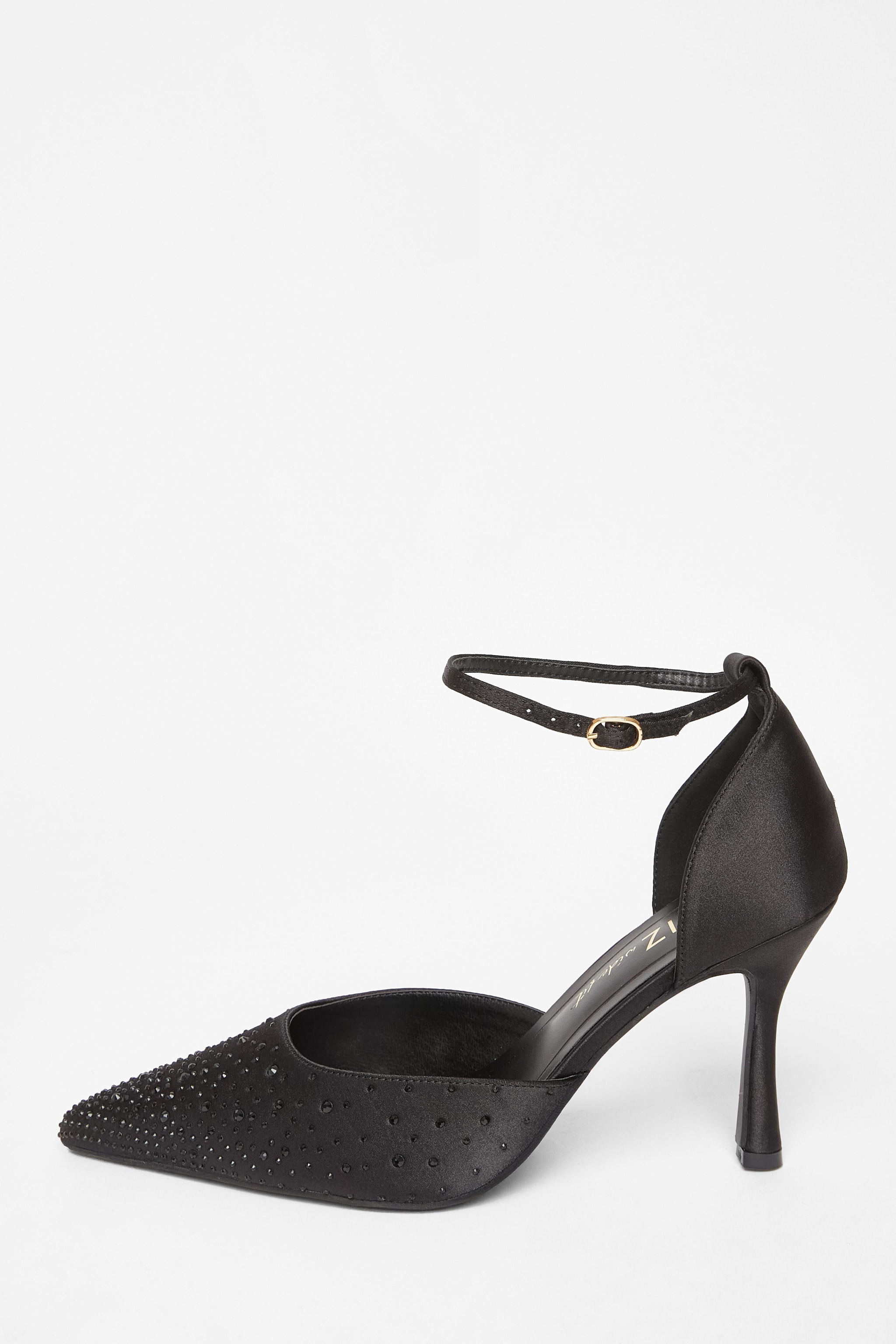 Quiz Black Wide Fit Scattered Diamante Heels image 3