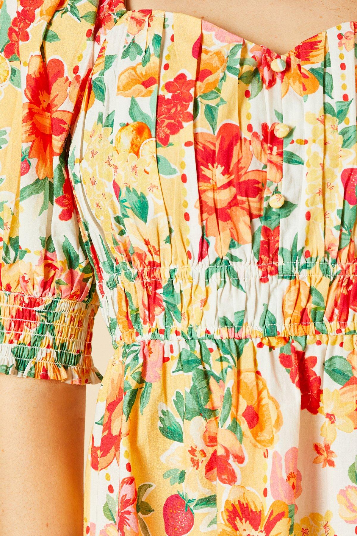 Dorothy Perkins Floral Ruched Bodice Puff Sleeve Peplum Top Floral image 5